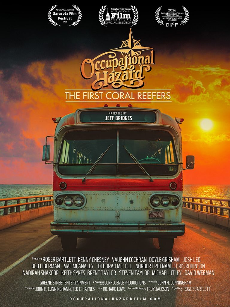 Jimmy Buffett Occupational Hazard documentary poster image with Flying Rocks book outro image credits Flying Rocks Book by Michael Lofton